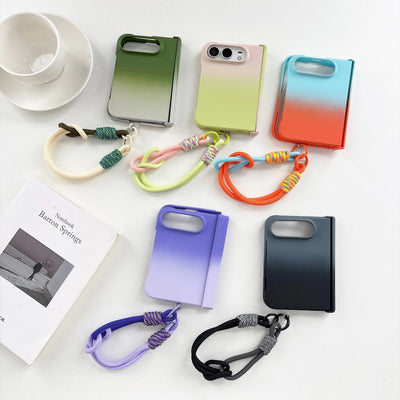 For iPhone Duo 2026 Luxury Gradient Color Hinge Protection Phone Case for iPhone DUO 18 Ultra 18Fold Wrist Strap Lanyard Cover