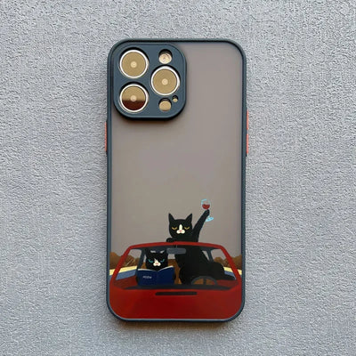 Luxury Funny Cartoon Black Cat Phone Case For iPhone 17 16 15 14 13 12 11 Pro Max Mini 7 8 Plus SE Shockproof Matte Hard Cover
