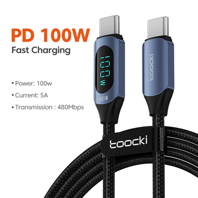 Toocki Type C to Type C Cable 100W PD Fast Charging Charger USB C to USB C Display Cable For iPhone Samsung Huawei OPPO ViVO