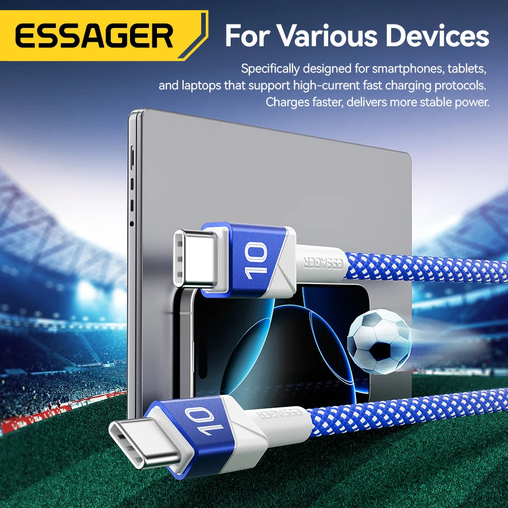 ESSAGER 100W 7A USB C to USB C Cable Fast Charging Wire for iPhone 17/16/15/14 pro Max MacBook iPad Laptop -Football Team Colors