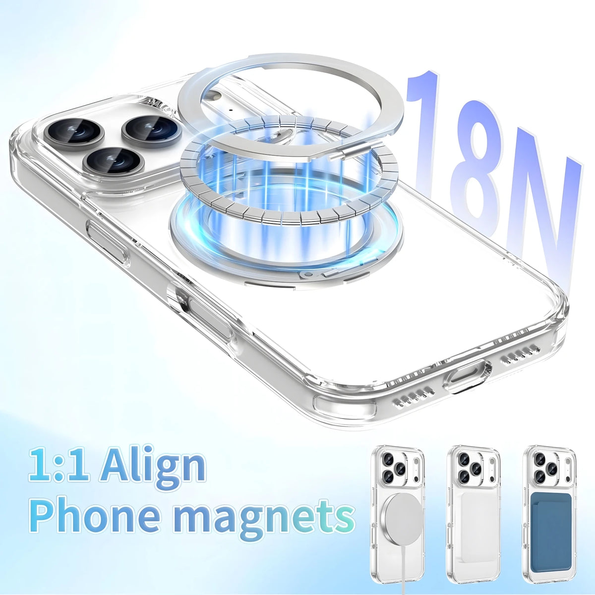 Magnetic Phone Case with 360° Rotating Ring Stand,Shockproof, Anti-Yellowing, Clear Case Crystal Clear to Show Original Color,Compatible with iPhone 17 Pro Max,16 Pro,15,14,13 Series,Perfect Gift with Wireless Charging Suppo