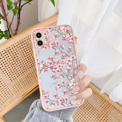 Painted Flower Phone Case For iPhone 15 13 14 12 11 Pro Max Mini 7 8 Plus SE Mini Shockproof Matte Hard Back Cover Shell Fundas