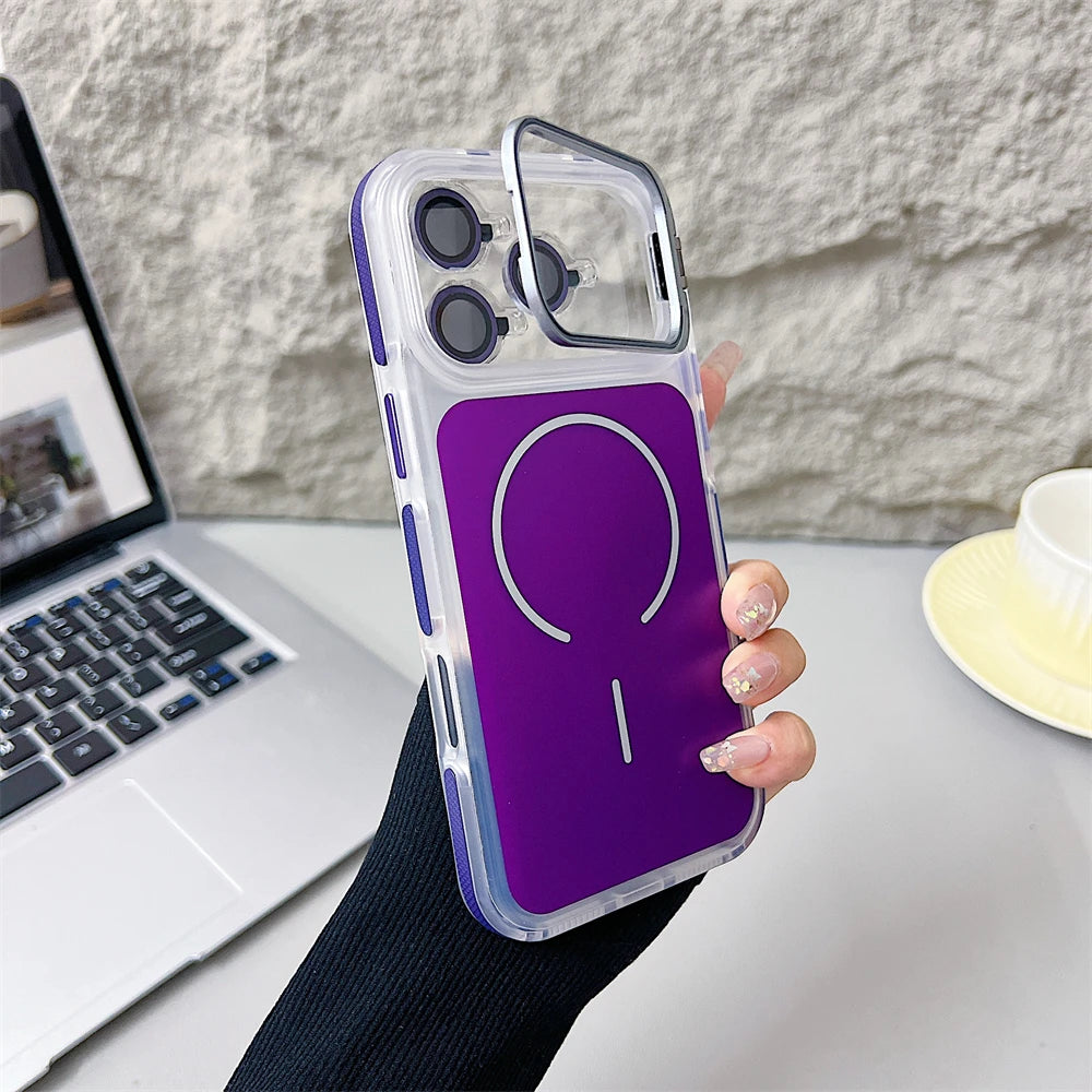 Magnetic Lens Bracket Phone Case For iPhone 17 16 15 14 13 12 11 Pro Max XR XS For Magsafe Hard Acrylic Shockproof Bumper Cover