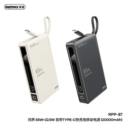Remax 65W 20000mAh PowerBank Type C For Laptop Tablet Phone Spare battery Portable Charger Mobile External Battery Fast charging