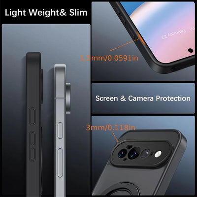 Matte&Clear Magnetic 360° Rotation Stand Case For Google Pixel 11 10 9 Pro XL 8 7 6 Pro 10a 9a 8a 7a 6a Metal Ring Holder Cover