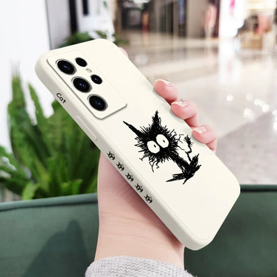 Scrawled Cat Phone Case For Samsung Galaxy S25FE S24 S23 S22 S21 S20 S10 S10E Ultra Plus FE Note 20 Ultra 10 Plus Cover