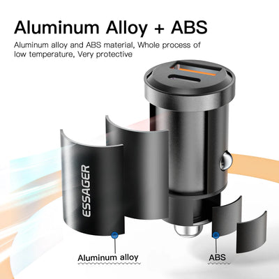 Essager 30W Car Charger QC 4.0 and QC 3.0 for Xiaomi Huawei Supercharge SCP Samsung AFC PD Fast Charging for IP USB C Phone Char