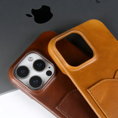 Premium Card Slot Genuine Leather Case for Iphone 18 Pro Max Cases 15 17pro 16pro 12 11 Aesthetic Vintage Phone Back Cover Coque