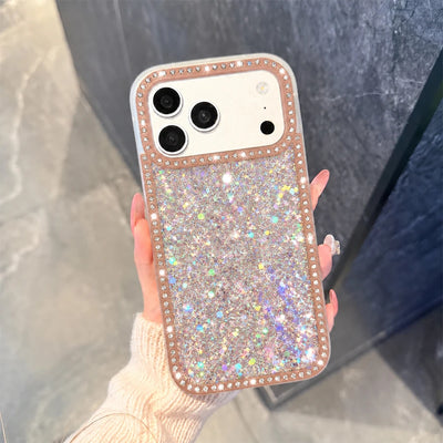 Luxury Sparkling Rhinestone Phone Case, Compatible with iPhone Air/17 Pro Max/16 Pro/15/14/13/12/11, Glitter Acrylic Back Cover, Solid Color Soft-Touch Frame, Large Camera Cutout Protective Case