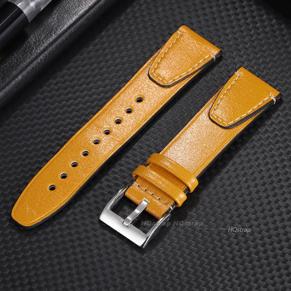 Vintage 20mm 22mm Oil Wax Leather Watch Band for Seiko Smartwatch Brown Stitching Cowhide Strap for Samsung Universal Wrist Band