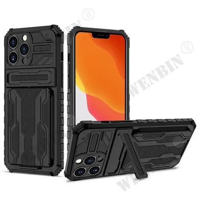 Case For iPhone 16 15 14 13 12 11 Pro Max Plus XR 8 7 Plus Anti Shock KickStand Bracket Card Slot Case