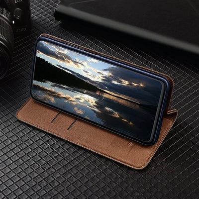 For APPLE iPhone 17 16 16E 15 14 Pro Max Air Plus Flip Case Grid Pattern Magnetic Cover Cowhide Genuine Leather Wallet Covers