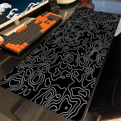 XXL Black Desk Accessories Topographic Mouse Pad Strata Liquid Mousepad Office Accessories Gamer Deskmat XL Gaming Setup Table
