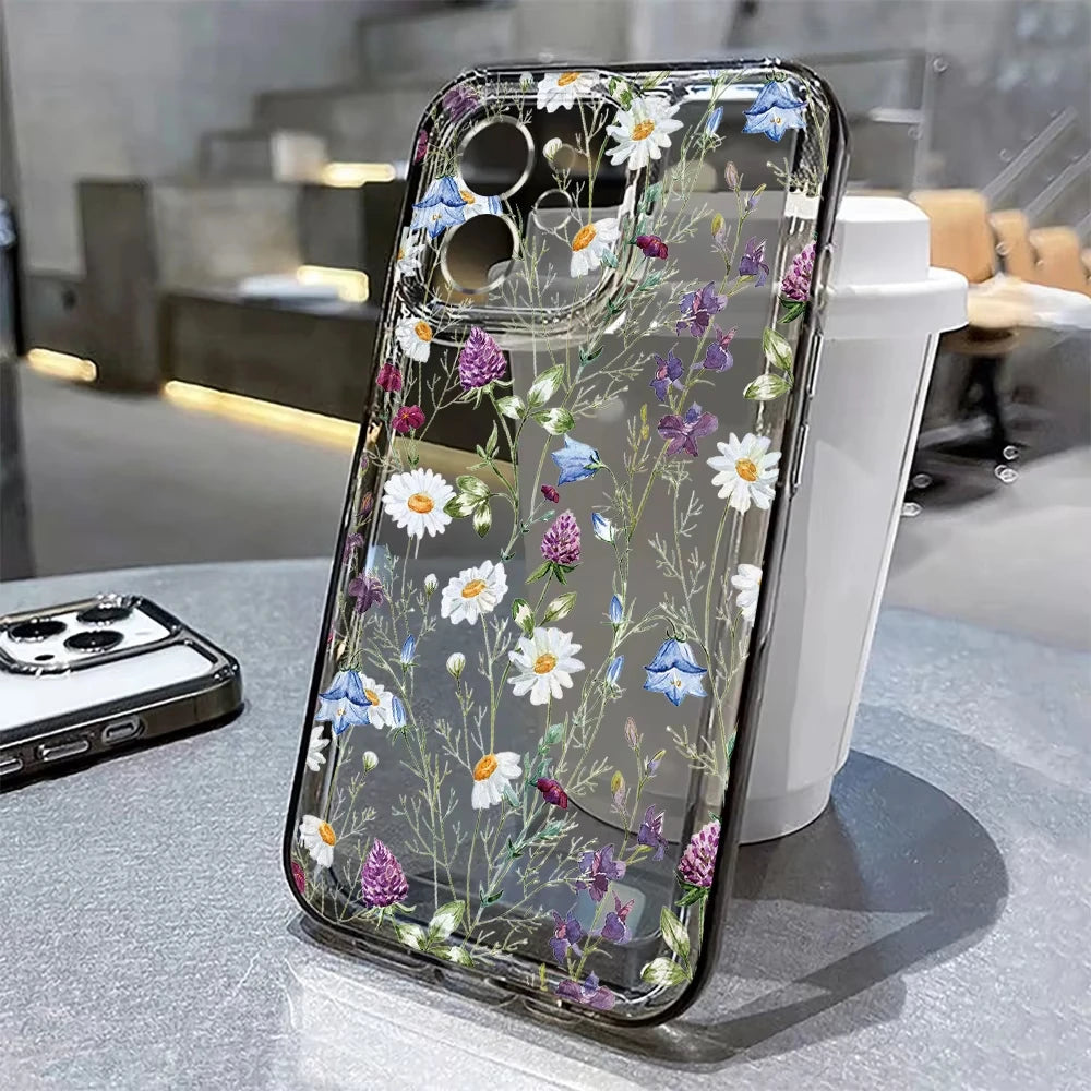 Flower Phone Case For iPhone 17 16 18 13 11 14 12 15 Pro Max Air 16e 7 Plus SE Shockproof Transparent Cover Silicone Soft Funda