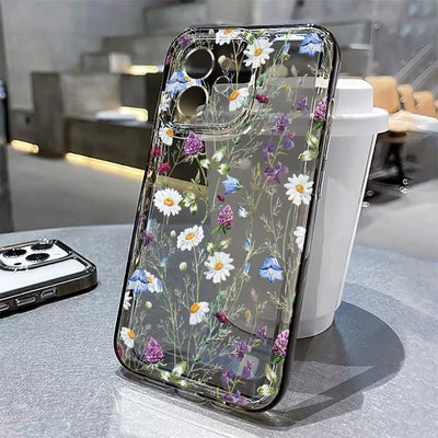 Flower Phone Case For iPhone 17 16 18 13 11 14 12 15 Pro Max Air 16e 7 Plus SE Shockproof Transparent Cover Silicone Soft Funda