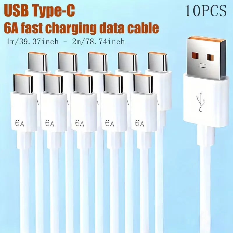 10-Pack 3.3FT/1M 6A Fast Charging USB to Type C Cable for OnePlus POCO Samsung OPPO VIVO Honor - Versatile Charging & Data Sync Cord for USB-C Devices