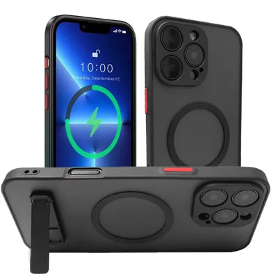 Magnetic Mobile Phone Case with Stand for iPhone 17 16 Pro Max 15 14 Plus 13 12 11 Translucent Cover with Kickstand