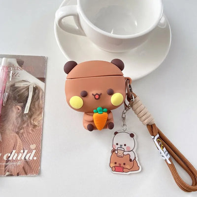 3D Panda Bear Soft Silicone For AirPods Case with Lanyard Keychain for AirPods 4 Pro Pro 2 Pro 3 Cute Shockproof Cover