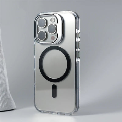 Luxury Camera Lens Holder Clear for Wireless Charge Magsafe Cases For iPhone 18Pro 17 16 15Pro Max Clear Shockproof Cover