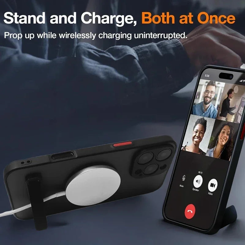 Magnetic Mobile Phone Case with Stand for iPhone 17 16 Pro Max 15 14 Plus 13 12 11 Translucent Cover with Kickstand