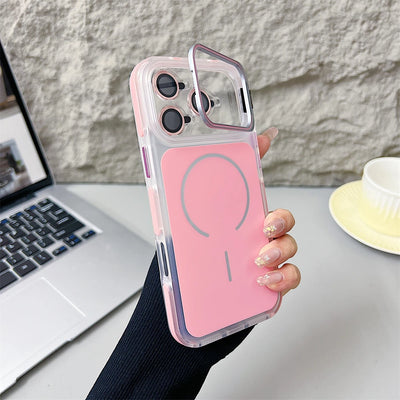 Magnetic Lens Bracket Phone Case For iPhone 17 16 15 14 13 12 11 Pro Max XR XS For Magsafe Hard Acrylic Shockproof Bumper Cover