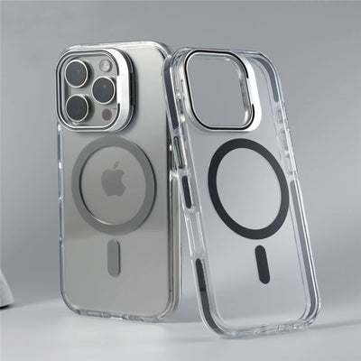 Luxury Camera Lens Holder Clear for Wireless Charge Magsafe Cases For iPhone 18Pro 17 16 15Pro Max Clear Shockproof Cover