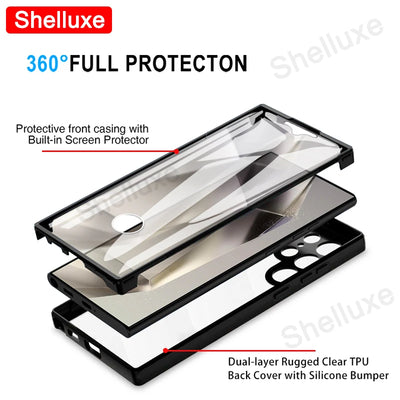 360 Full Body Front+Back Case Shelluxe For Samsung Galaxy S26 S25 Edge S24 S23 Ultra S22 Plus S21 FE Silicone Double Sided Cover