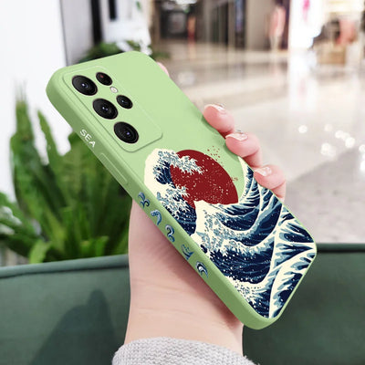 Red Sun Sea Waves Phone Case For Samsung Galaxy S25FE  S24 S23 S22 S21 S20 Ultra Plus FE S10 S9  Note 20 ultra 10 9 Plus Cover