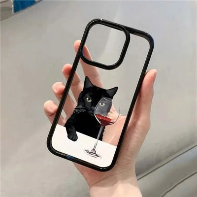 Cute Cat Goblet Drink Couple Case for iPhone 17 Air 16 15 14 13 12 11 Pro Max 17 16 15 Pro 16 14 Plus Luxuy Shockproof Y2K Cover