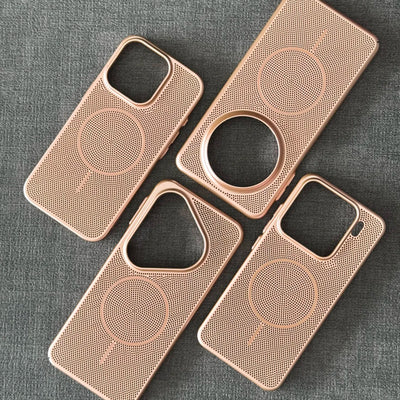Metallic Heat Dissipation Mesh For Magsafe Magnetic Case For iPhone 17 Air 16 15 14 Plus 13 12 11 Pro Max Hard Thin Skin Cover