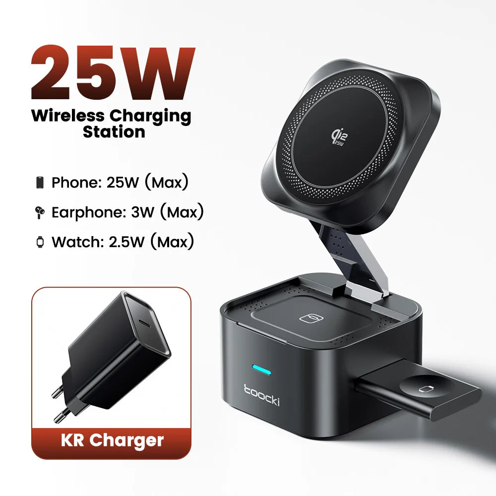 Toocki 25W QI2.2 Wireless Charger Station 3-in-1 for iPhone 17 16 Pro Max Airpods iWatch Samsung S26 for Magsafe Wireless Charge