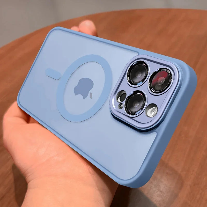Magnetic Luxury Matte Translucent Armor Shockproof Case For iPhone 16 15 14 13 12 17 18Pro Max For Magsafe Wireless Charge Cover