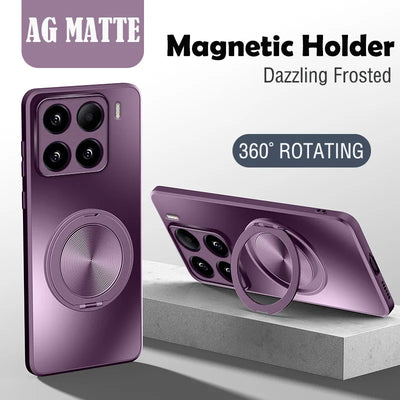 AG Matte Magnetic Case for Magsafe Xiaomi 17 Pro Max 15 14 13T 13 Pro Bracket 360° Rotating Ring Stand Holder Back Cover