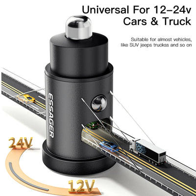 Essager 30W Car Charger QC 4.0 and QC 3.0 for Xiaomi Huawei Supercharge SCP Samsung AFC PD Fast Charging for IP USB C Phone Char