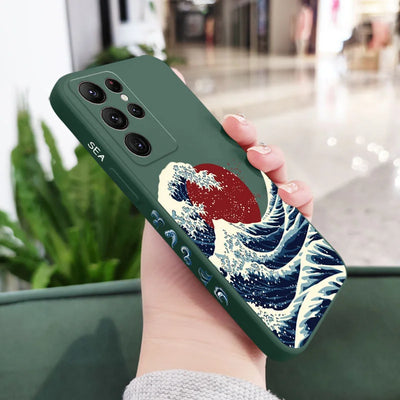 Red Sun Sea Waves Phone Case For Samsung Galaxy S25FE  S24 S23 S22 S21 S20 Ultra Plus FE S10 S9  Note 20 ultra 10 9 Plus Cover