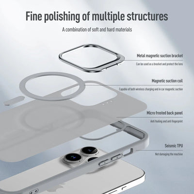 Magnetic Luxury Lens Metal Ring Stand Phone Case For iPhone 15 14 13 12 11 Pro Max Translucent For Magsafe Wireless Charge Cover