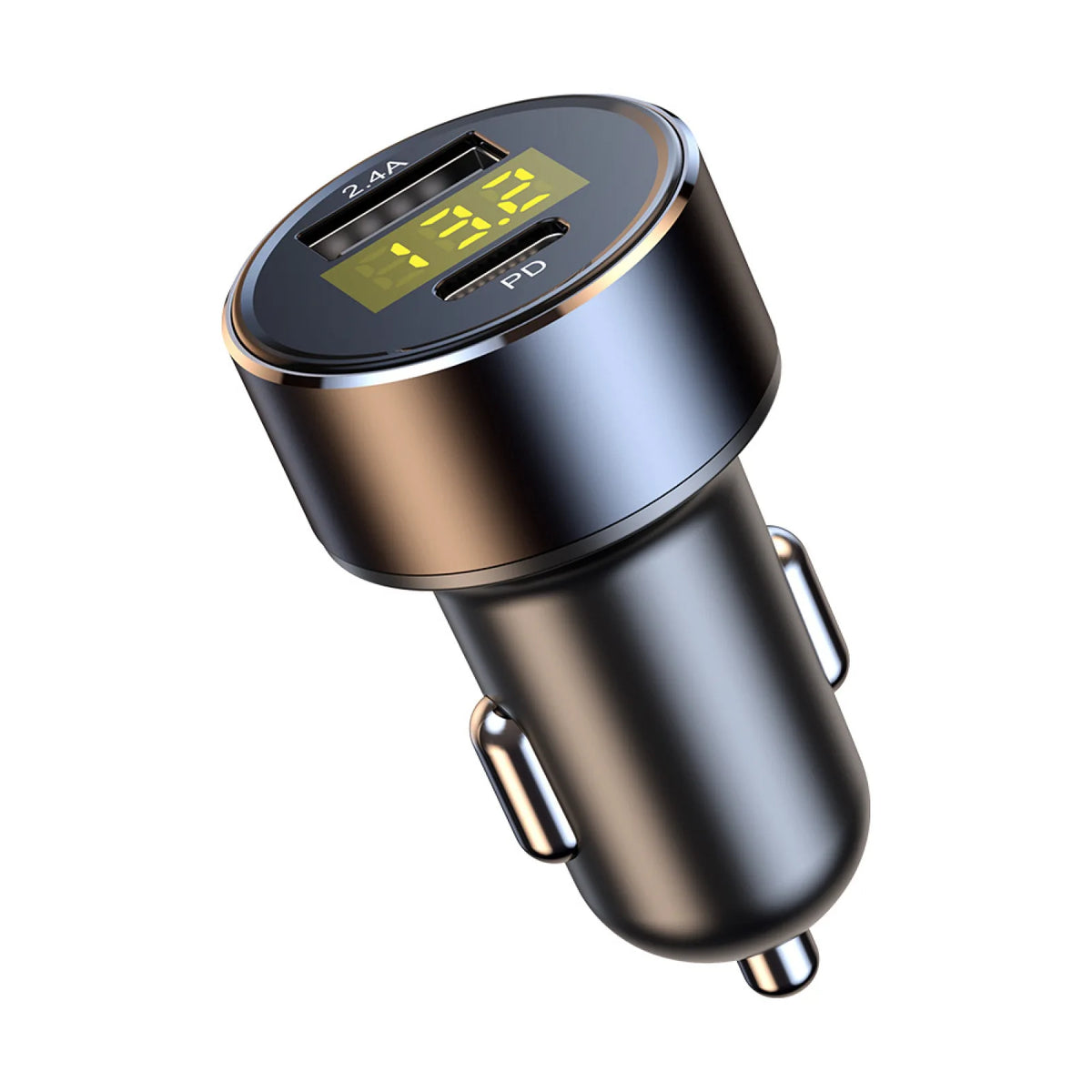 Car Charger Dual USB 18W PD Quick Charge LED Voltmeter Display Aluminum Alloy 12V-24V Fast Charging Adapter for Phone Tablet GPS