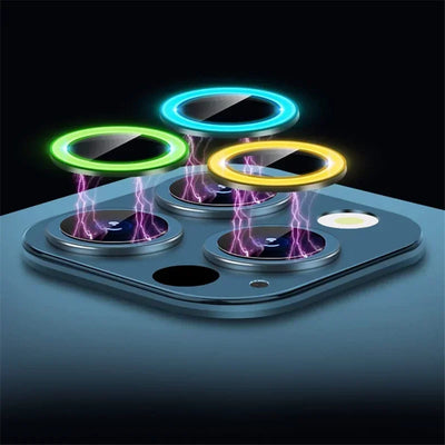 Luminous Metal Ring Tempered Glass Camera Lens Protector for IPhone 16 15 14 13 11 Pro Max Plus 12 Mini 16Pro Lens Film Cover