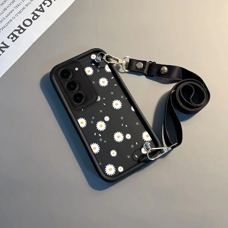 S 23 White Flower New Sky Eye Lanyard Phone Case For Samsung S23 S23FE S24 S24Plus S23Plus S21FE S22Plus S21 S22 S23Ultra Cover