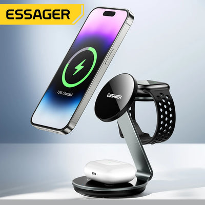 Essager 3 in 1 Magnetic Wireless Charger Bracket for Apple Watch Airpods 15W Fast Charge Dock Station for iPhone 15 14 13 12 Pro
