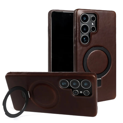Luxury Magnetic Ring Genuine Leather Case for Samsung Galaxy S26 Ultra S24 S25edg S23 S22 S21 S20 S23 Stand Bracket Phone Cases