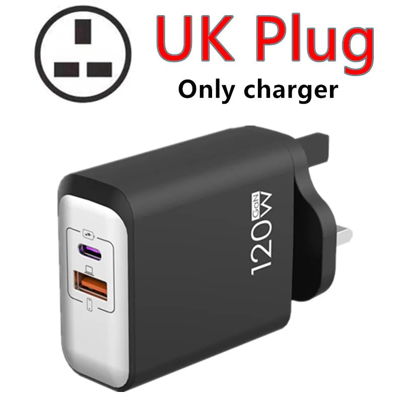 120W GaN USB C QC 3.0 Fast Charger Quick Charging PD Charger EU US UK Wall Power Adapter For iPhone Samsung Xiaomi Huawei iPad﻿﻿