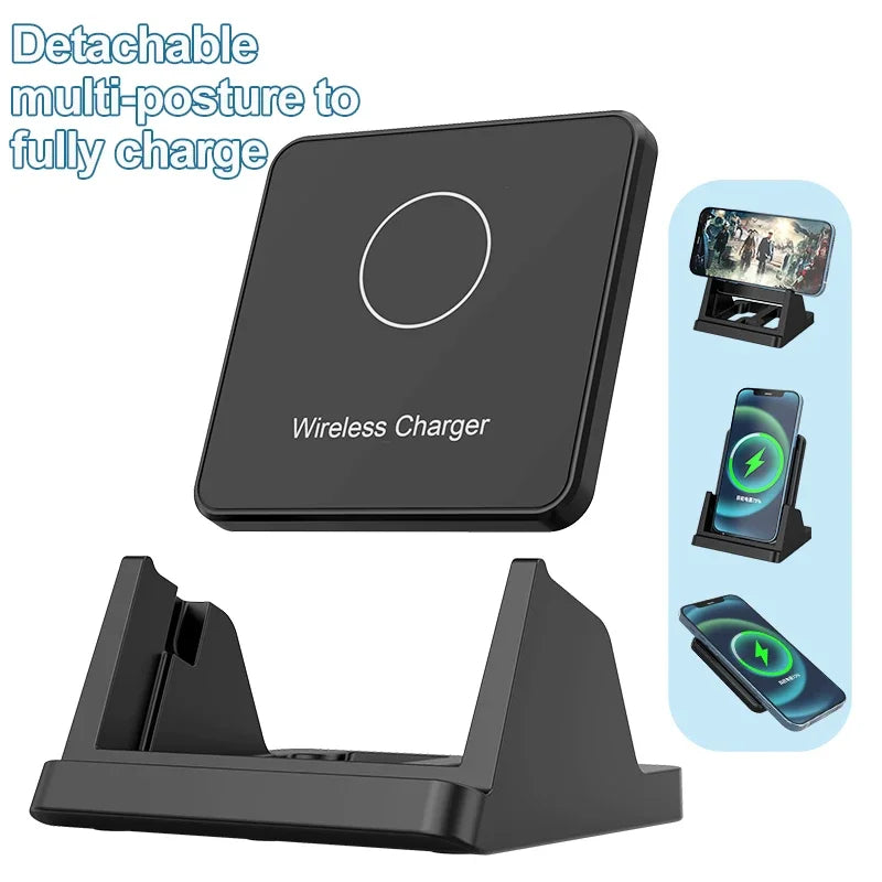 Fast Wireless Charger Pad + Holder for iPhone 17 15 14 13 12 11 Pro Max XR Samsung Galaxy Xiaomi Wireless Charging Dock Station