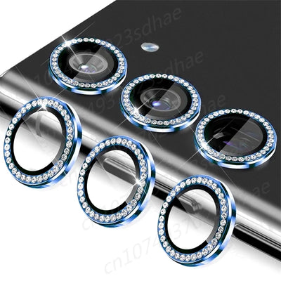 Bling 3D Diamond Metal Camera Ring Protector For Samsung Galaxy A55 A35 A54 A34 A15 5G Alloy Lens HD Tempered Glass Protect Cap