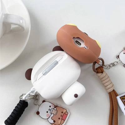 3D Panda Bear Soft Silicone For AirPods Case with Lanyard Keychain for AirPods 4 Pro Pro 2 Pro 3 Cute Shockproof Cover
