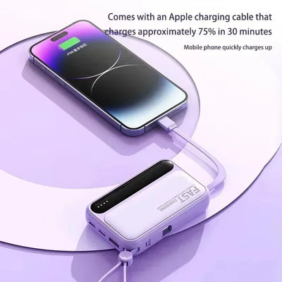 Lenovo 500000mAh Fast Charge Power Bank Portable Large Capacity 4 Built‑in Cables Backup Battery for Smartphones Daily Outdoor