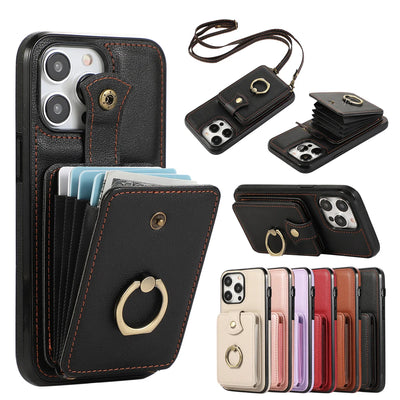 For iPhone 16/15/14 Pro Max 16 15 14 Plus Case Wallet with Card Holder, 360°Rotation Finger Ring Holder Kickstand, RFID Blocking