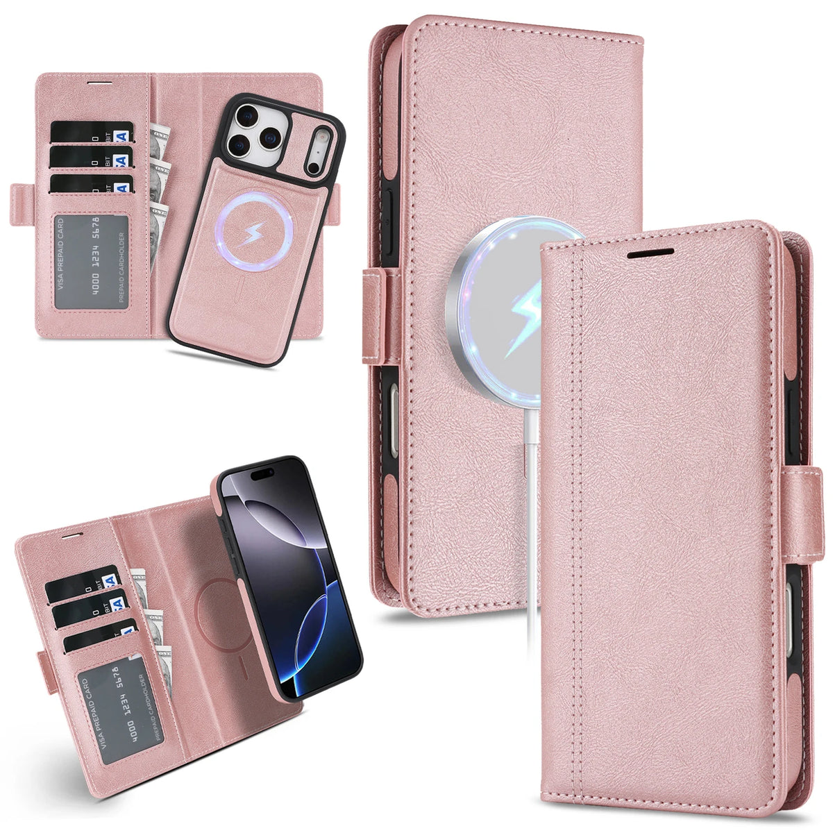 2-in-1 Detachable Leather Wallet Case for iPhone 18 17 16 15 14 13 12 Pro Max 17e 16e Magnetic Luxury Business Protective Cover