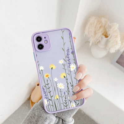 Painted Flower Phone Case For iPhone 15 13 14 12 11 Pro Max Mini 7 8 Plus SE Mini Shockproof Matte Hard Back Cover Shell Fundas