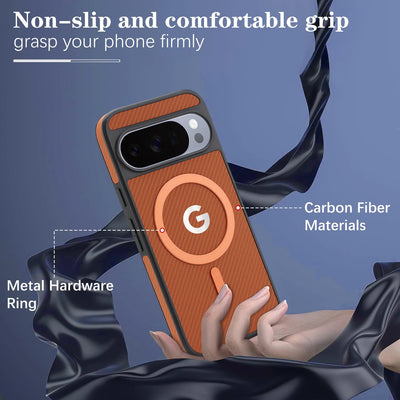 High End Carbon Fiber Texture Leather Phone Case For Google Pixel 10 9 ProXL 10A 9A For MagSafe Wireless Charger Anti-Drop Cover